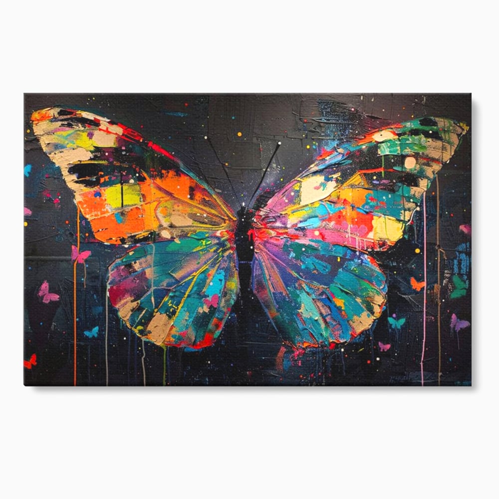 Tablou canvas cu tablou canvas cu fluture multicolor, fara rama, pe sasiu de lemn